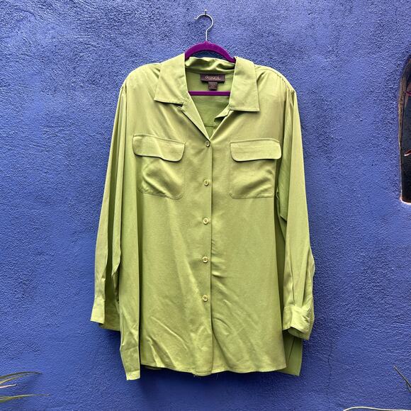 designs by lane bryant lime green silk button up - Picture 1 of 5